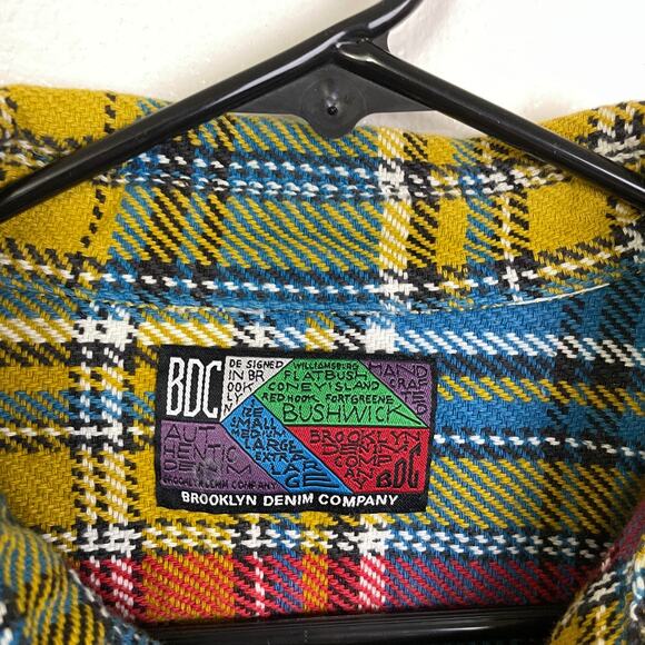 Brooklin Denim Co Heavy Button Up Shirt M/L Rainbow Plaid Fivebrother Cotton - Picture 9 of 10